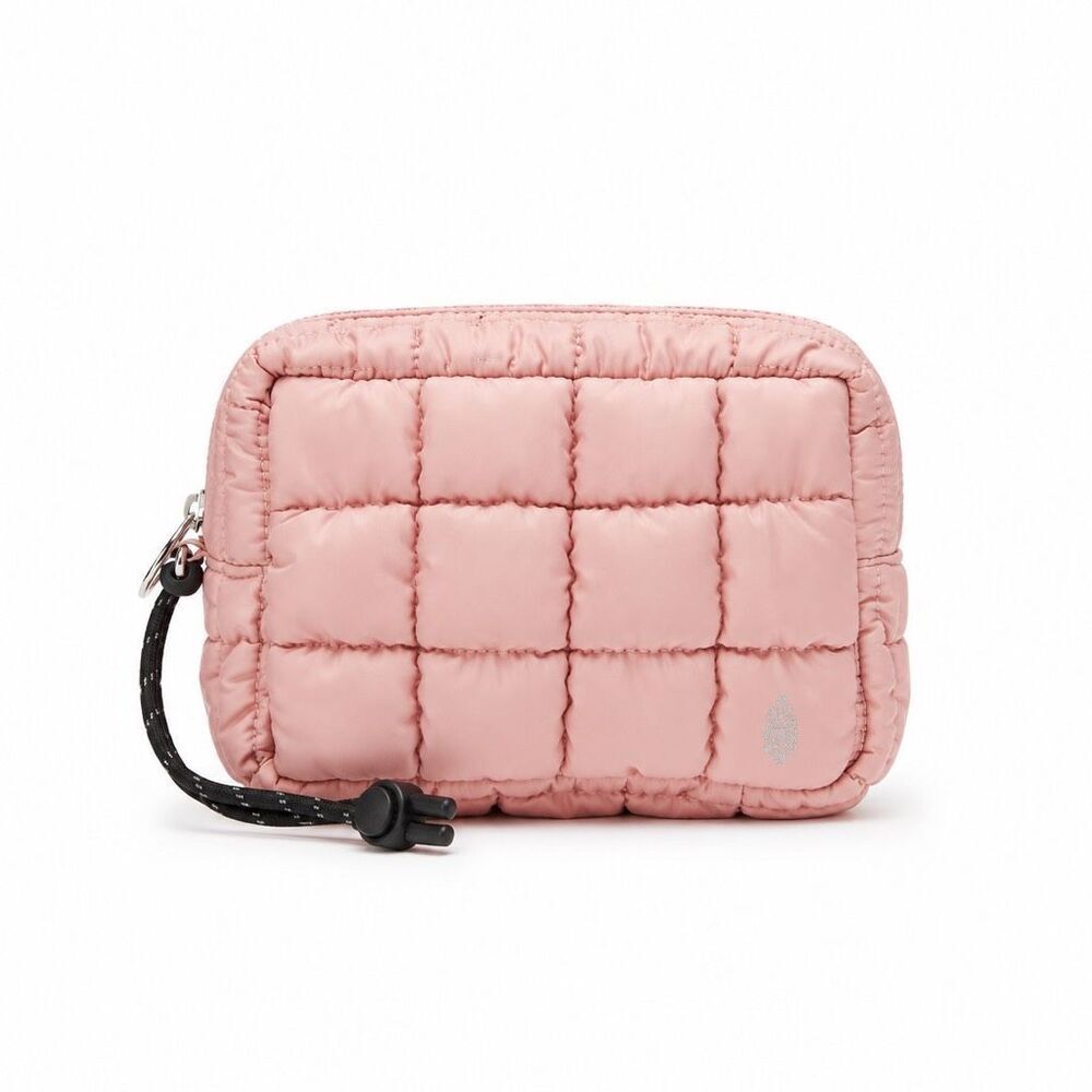 NWT Free People FP Movement Quilted Mini Case Petal Pink Zip Travel Pouch OS